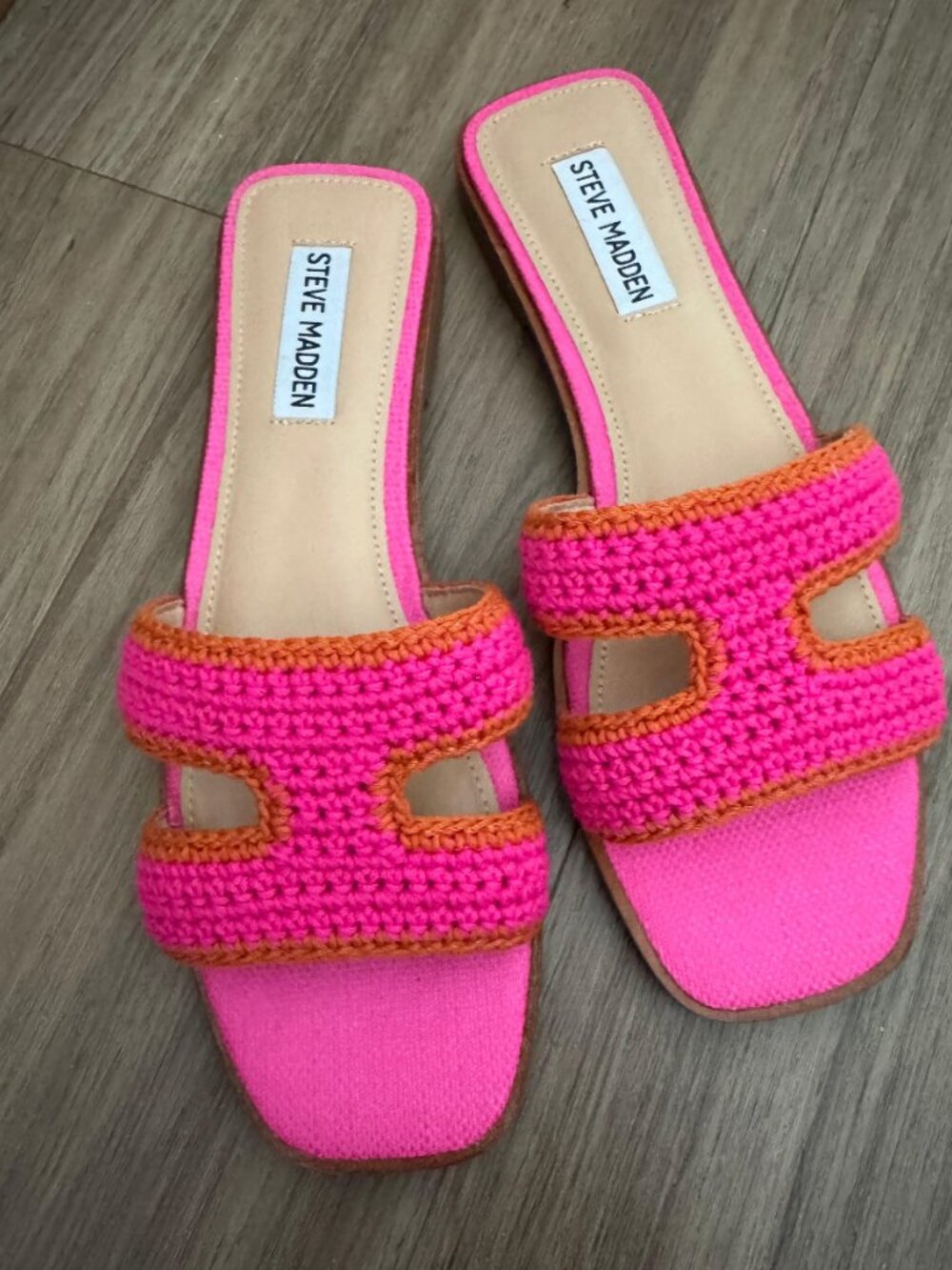 Steve Madden Pink Woven Slide Sandal with Orange Trim